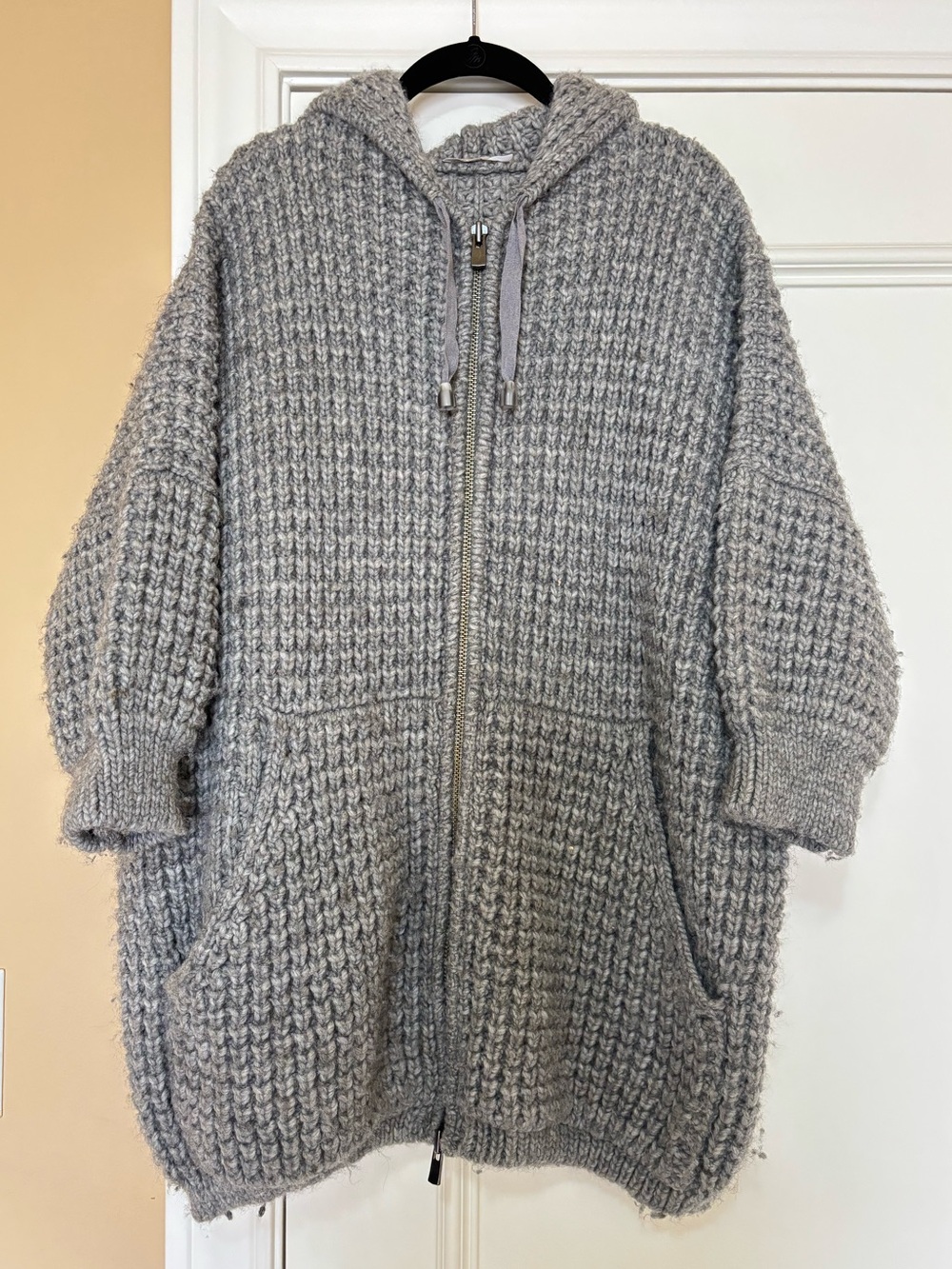 Stefanel Gray Chunky Knit Hooded Zip Sweater